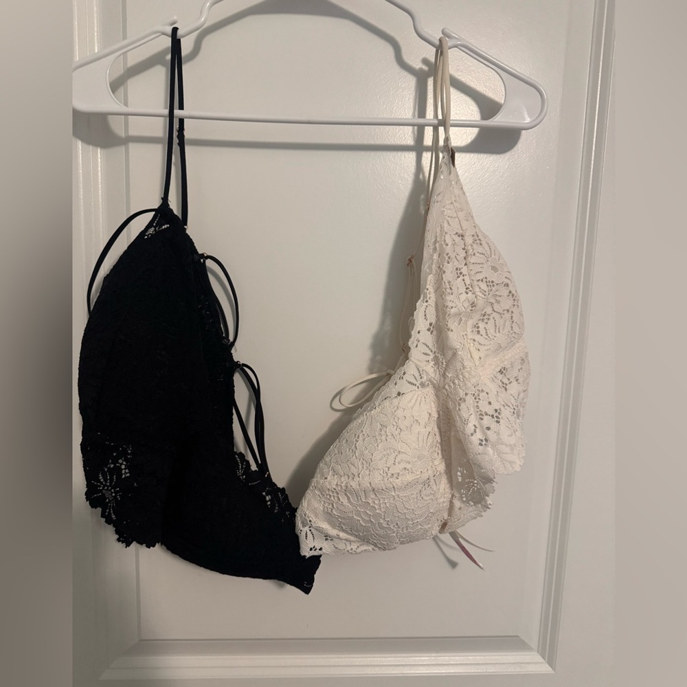 Lace Bralette Set - Black & bone white